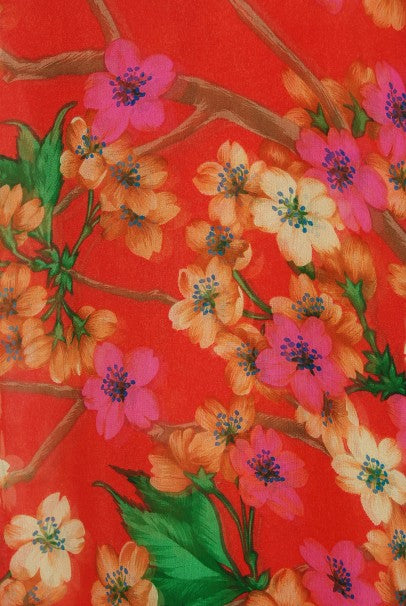 1969 Hanae Mori Couture Floral Silk-Chiffon Full Length Jacket &amp; Pants