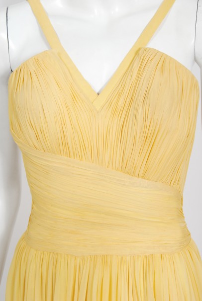 1954 Jean Dessès Haute Couture Attributed Pleated Yellow Silk-Chiffon