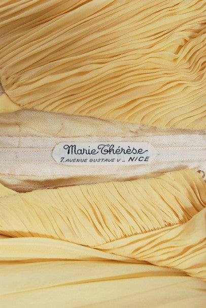 1954 Jean Dessès Haute Couture Attributed Pleated Yellow Silk-Chiffon Draped Gown