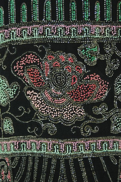 1920&#39;s Jean Patou Haute Couture Attributed Beaded Floral Silk Deco Dress