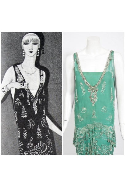 1920&#39;s Jean Patou Haute Couture Attributed Seafoam Beaded Chiffon Dress