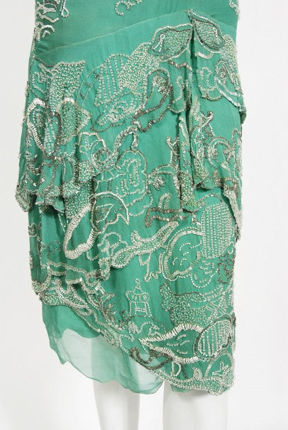 1920&#39;s Jean Patou Haute Couture Attributed Seafoam Beaded Chiffon Dress