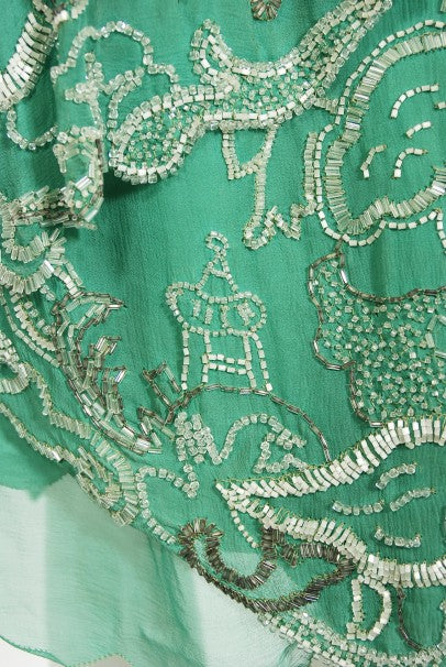 1920&#39;s Jean Patou Haute Couture Attributed Seafoam Beaded Chiffon Dress