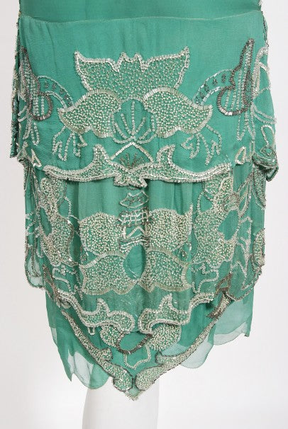 1920&#39;s Jean Patou Haute Couture Attributed Seafoam Beaded Chiffon Dress
