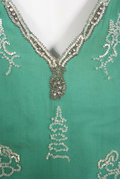 1920&#39;s Jean Patou Haute Couture Attributed Seafoam Beaded Chiffon Dress