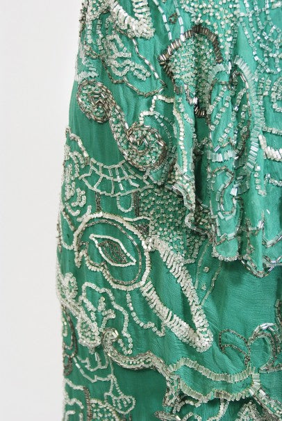 1920&#39;s Jean Patou Haute Couture Attributed Seafoam Beaded Chiffon Dress