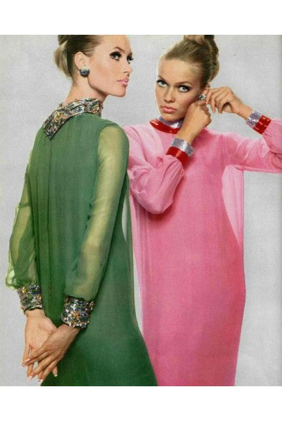 1965 Pierre Cardin Haute Couture Beaded Green Silk Caftan Gown