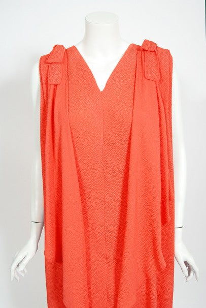 1970&#39;s Philippe Venet Couture Orange Textured Silk Draped Caftan Dress
