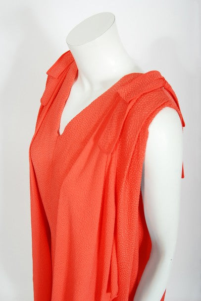 1970&#39;s Philippe Venet Couture Orange Textured Silk Draped Caftan Dress