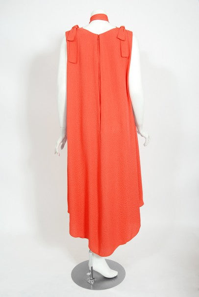 1970&#39;s Philippe Venet Couture Orange Textured Silk Draped Caftan Dress