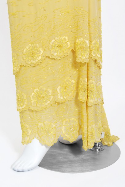 1998 Versace Couture Beaded Yellow Silk Chiffon Hourglass Gown &amp; Wrap