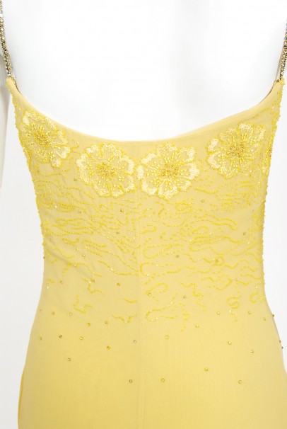 1998 Versace Couture Beaded Yellow Silk Chiffon Hourglass Gown &amp; Wrap