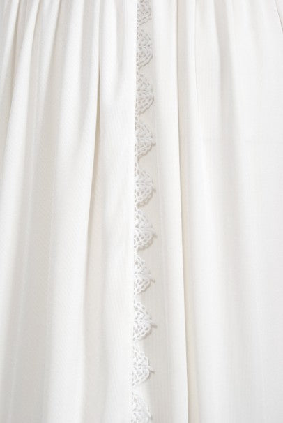 1970&#39;s Bill Gibb White Eyelet Cotton &amp; Jersey Low Plunge Maxi Wrap Dress