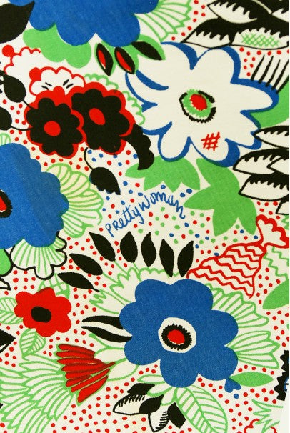 1970&#39;s Ossie Clark Colorful &#39;Pretty Woman&#39; Print Marocain Maxi Dress