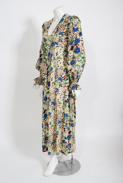 1970's Ossie Clark Colorful 'Pretty Woman' Print Marocain