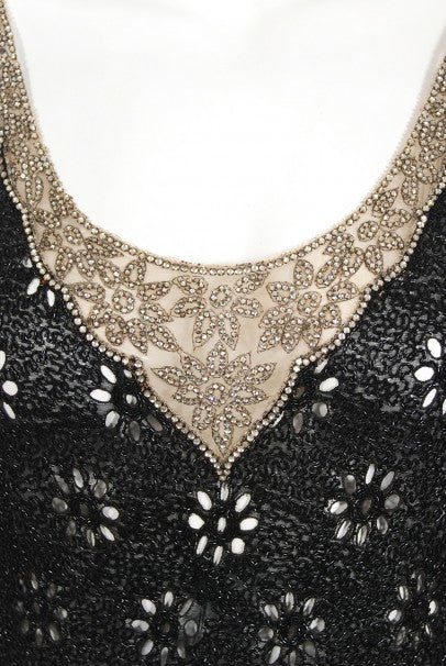 1930&#39;s French Couture Beaded Rhinestone Sheer Eyelet Silk Bias-Cut Gown