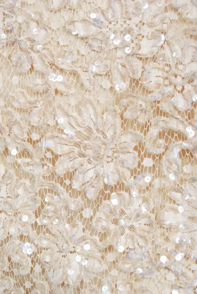 1950&#39;s Anne Verdi Champagne Sequin Lace &amp; Tulle Bustle Back Bridal Dress