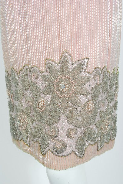 1965 Helen Rose Couture Fully-Beaded Blush Pink Silk Hourglass Dress