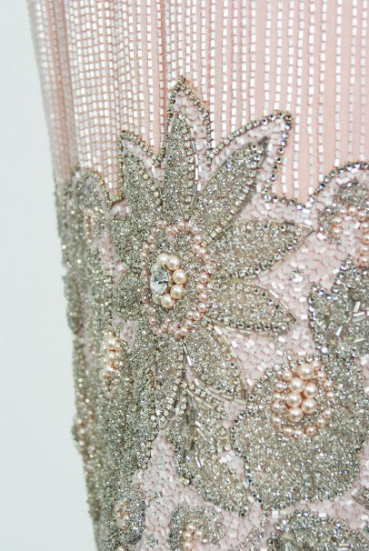 1965 Helen Rose Couture Fully-Beaded Blush Pink Silk Hourglass Dress