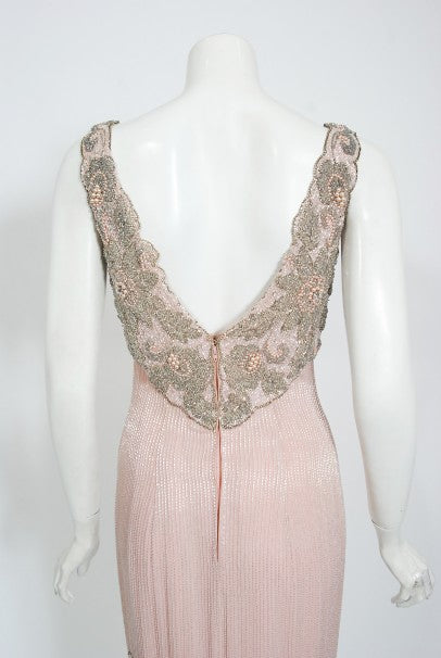 1965 Helen Rose Couture Fully-Beaded Blush Pink Silk Hourglass Dress