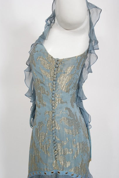 2003 Christian Dior by Galliano Metallic Blue Silk Lace-Up
