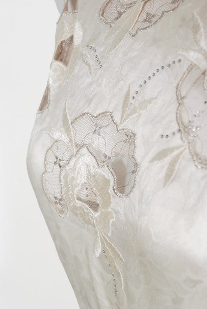 1980&#39;s Chanel Haute Couture Ivory Lesage Embroidered Silk Belted Gown &amp; Jacket