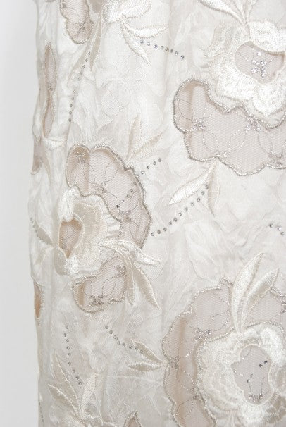 1980&#39;s Chanel Haute Couture Ivory Lesage Embroidered Silk Belted Gown &amp; Jacket