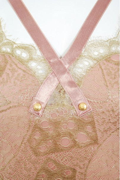 2001 Christian Dior by John Galliano Gold Lace &amp; Pink Silk Bias-Cut Gown