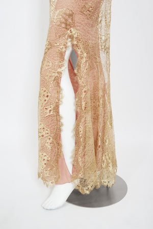 2001 Christian Dior by John Galliano Gold Lace & Pink Silk Bias-Cut Gown