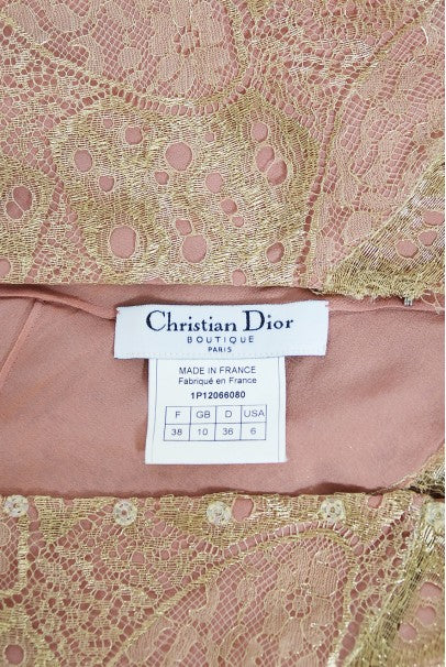 2001 Christian Dior by John Galliano Gold Lace &amp; Pink Silk Bias-Cut Gown
