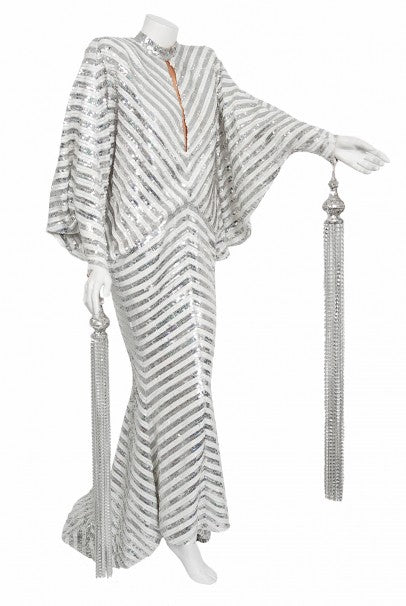 1975 Ret Turner Couture for Diana Ross &#39;Disco Ball&#39; Silver Sequin Gown