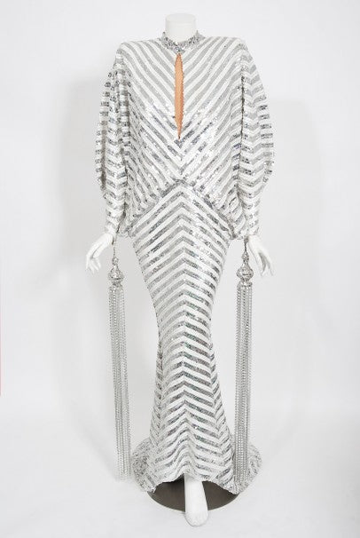 1975 Ret Turner Couture for Diana Ross &#39;Disco Ball&#39; Silver Sequin Gown