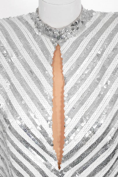 1975 Ret Turner Couture for Diana Ross &#39;Disco Ball&#39; Silver Sequin Gown