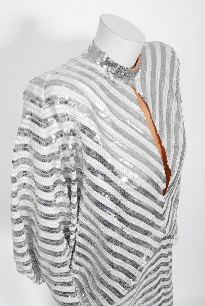 1975 Ret Turner Couture for Diana Ross &#39;Disco Ball&#39; Silver Sequin Gown