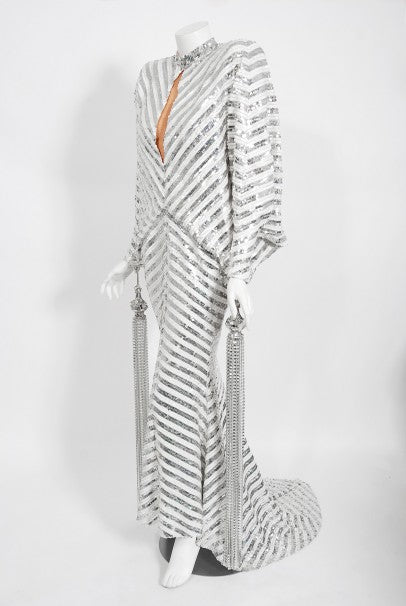 1975 Ret Turner Couture for Diana Ross &#39;Disco Ball&#39; Silver Sequin Gown