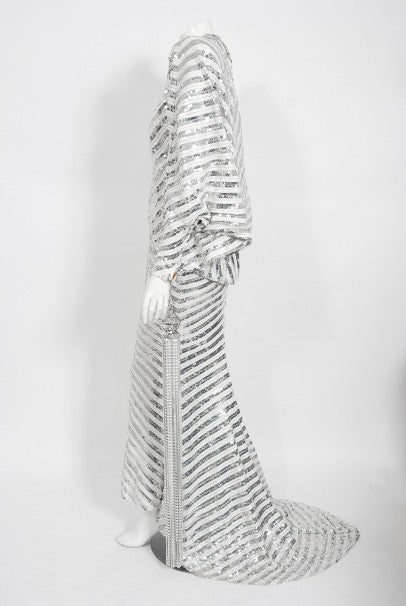 1975 Ret Turner Couture for Diana Ross &#39;Disco Ball&#39; Silver Sequin Gown
