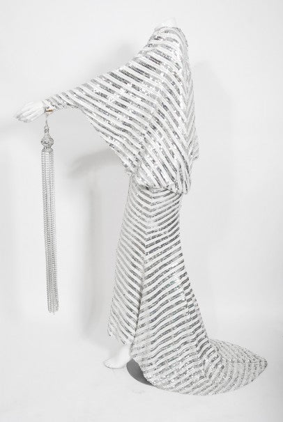 1975 Ret Turner Couture for Diana Ross &#39;Disco Ball&#39; Silver Sequin Gown