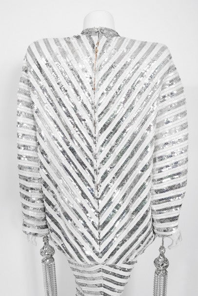 1975 Ret Turner Couture for Diana Ross &#39;Disco Ball&#39; Silver Sequin Gown