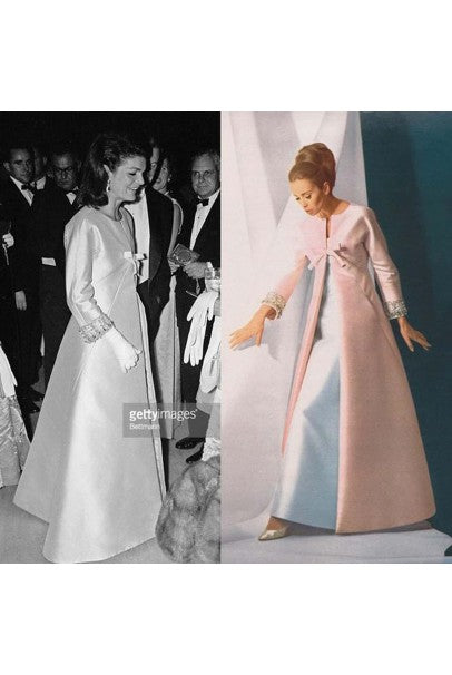 1965 Jean Patou Haute Couture Icy Blue-Green Silk Plunge Sculptural Gown