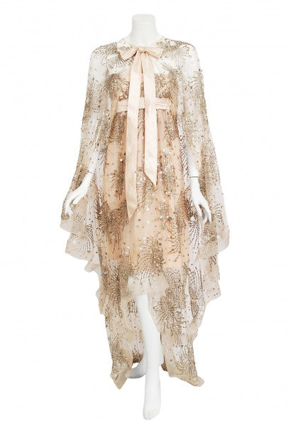 1966 Arnold Scaasi Couture For Mitzi Gaynor Beaded Strapless Gown &amp; Cape