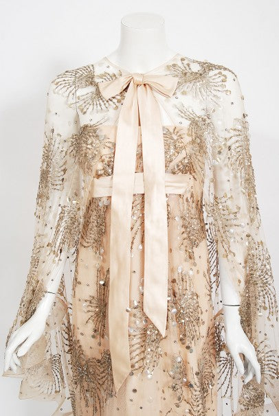 1966 Arnold Scaasi Couture For Mitzi Gaynor Beaded Strapless Gown &amp; Cape