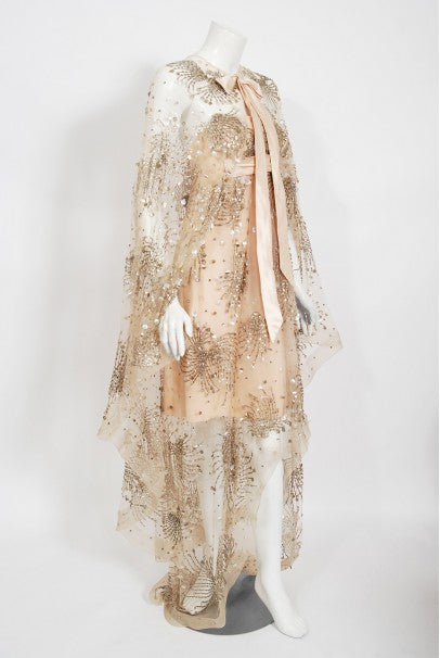 1966 Arnold Scaasi Couture For Mitzi Gaynor Beaded Strapless Gown &amp; Cape