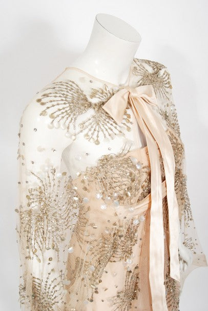 1966 Arnold Scaasi Couture For Mitzi Gaynor Beaded Strapless Gown &amp; Cape