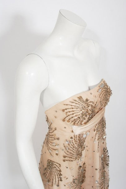 1966 Arnold Scaasi Couture For Mitzi Gaynor Beaded Strapless Gown &amp; Cape