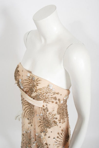 1966 Arnold Scaasi Couture For Mitzi Gaynor Beaded Strapless Gown &amp; Cape