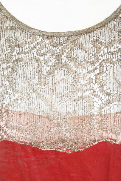 1920&#39;s Bedell Couture Magenta Velvet Metallic-Gold Lace Flapper Dress