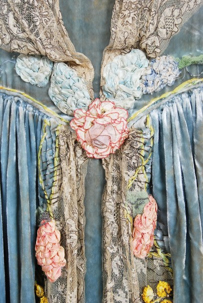 1920&#39;s Sadie Nemser Couture Beaded Floral Appliqué Velvet &amp; Lace Dress
