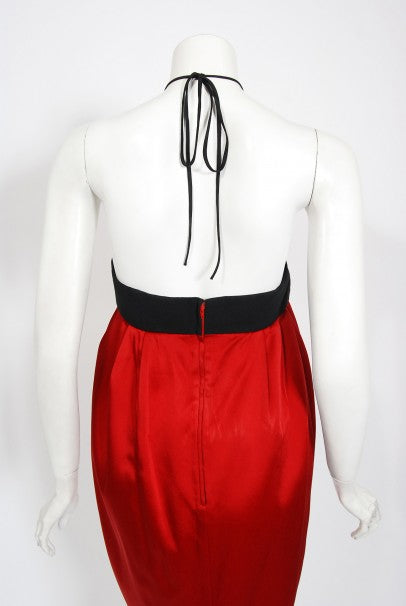 1995 Moschino Couture &#39;Ladybug&#39; Novelty Black &amp; Red Silk Halter Dress