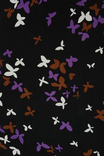 1978 Yves Saint Laurent Novelty Butterfly Print Rayon Off-Shoulder Dress