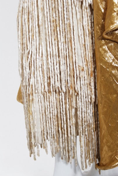 1930&#39;s Metallic Gold Lamé Cut-Out Chenille Fringe Stage Costume Gown
